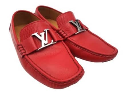 Unisex Louis Vuitton Red Leather Hockenheim Loafers Red