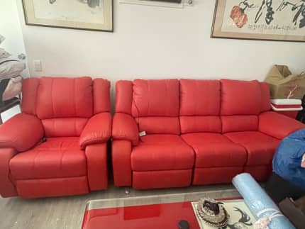 Red Leather Lounge Suite Electric Sofa