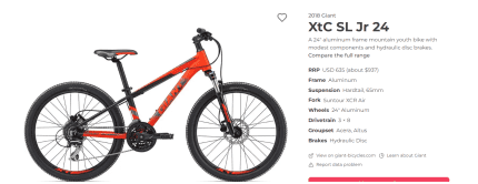 Giant xtc sl 2024 jr 24 2018