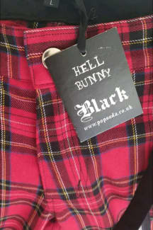 New Hell Bunny black tartan punk Rock sex pistols pants L