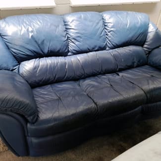 blue leather three piece suite