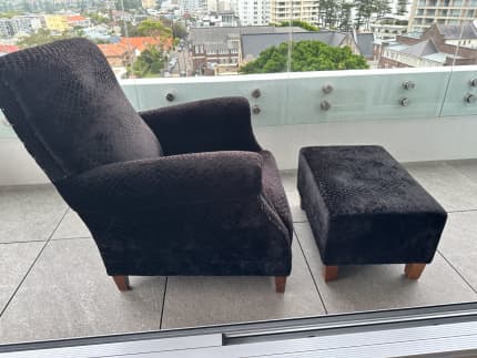 Elegant Black velvet comfortable wingback chair and matching