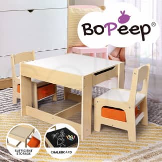 BoPeep Kids Table and Chairs Set Storage Box Toys Play Desk Wooden