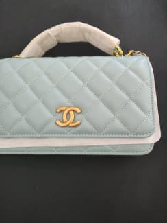 Chanel Light Blue Quilted Shimmer Leather Large Just Mademoiselle Bag Chanel   TLC