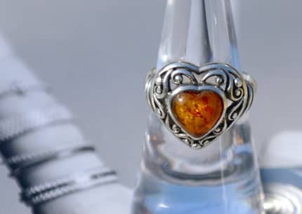 Heart shaped store amber ring