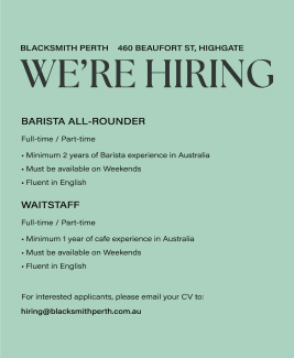 Cafe Hiring Waitstaff Highgate Perth City Area Preview