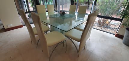 8 seater square glass dining table