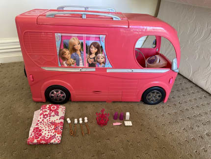 Barbie van pop up camper duplex vehicle transforming features kids toy online doll