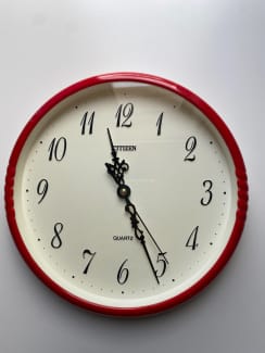 CITIZEN Quartz Red Round Plastic Wall Clock Made in Japan