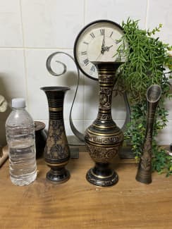 Stunning Set of Vintage Etched Brass Vases