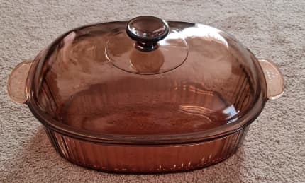 Pyrex Vision Amber Glass Bowl Dutch Oven With Lid Casserole 