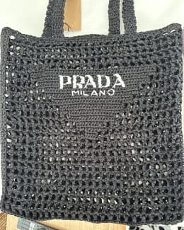 PRADA Yarn Raffia Effect Crochet Embroidered Small Logo Tote