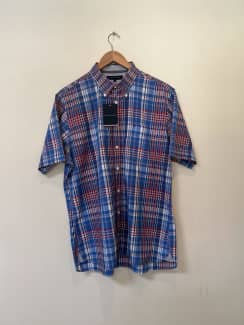 Tommy Hilfiger Shirt Mens Size XL Button Down Long Sleeve Plaid Custom Fit  Red.