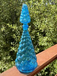 Empoli Blue Bubble Glass Genie Bottle Decanter