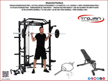 Power Rack Lat Pull DownLow Row Bench Barbell 100 Kg Trap Bar