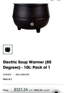 sunnex electric soup warmer with soup