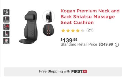 kogan premium neck and back shiatsu massage seat cushion