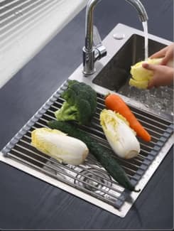 1pc Roll-up Dish Drying Rack - Foldable, Over Sink Dish Drainer - Stainless  Steel Sink Rack, Suitable For Various Kitchen Countertop Sizes, Black