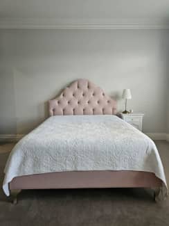 Queen Upholstered Bed Pale Pink Velvet, Beds