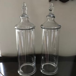 Glass Apothecary Jars Large Set of 3, H-16, 12.5, 10 Candy Buffet  Canister