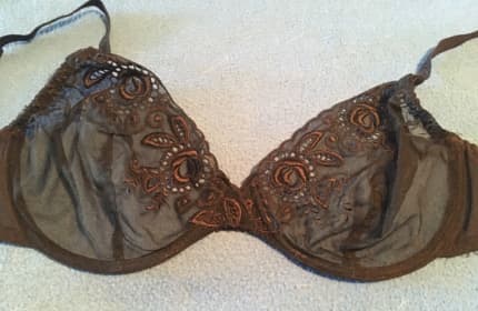 Black sheer see through embroidered lace bra