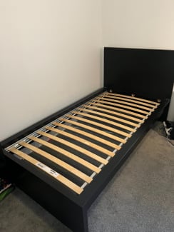 Ikea Queen Bed Frame (Malm, Black) + Slats (Ikea Luroy)