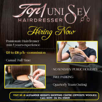 Hiring Senior Hairdresser Alexander Heights Wanneroo Area Preview