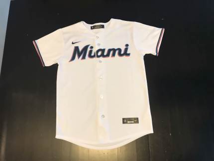 White Miami Marlins Baseball Jersey Size Youth Medium 10 12 Kids Clothing in Mitchelton QLD Gumtree Australia