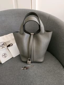 Hermes Picotin Lock bag MM Gris meyer Clemence leather Silver