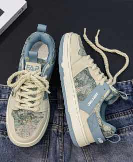 WMNS Denim High Top Sneakers - Cord Laces / Blue