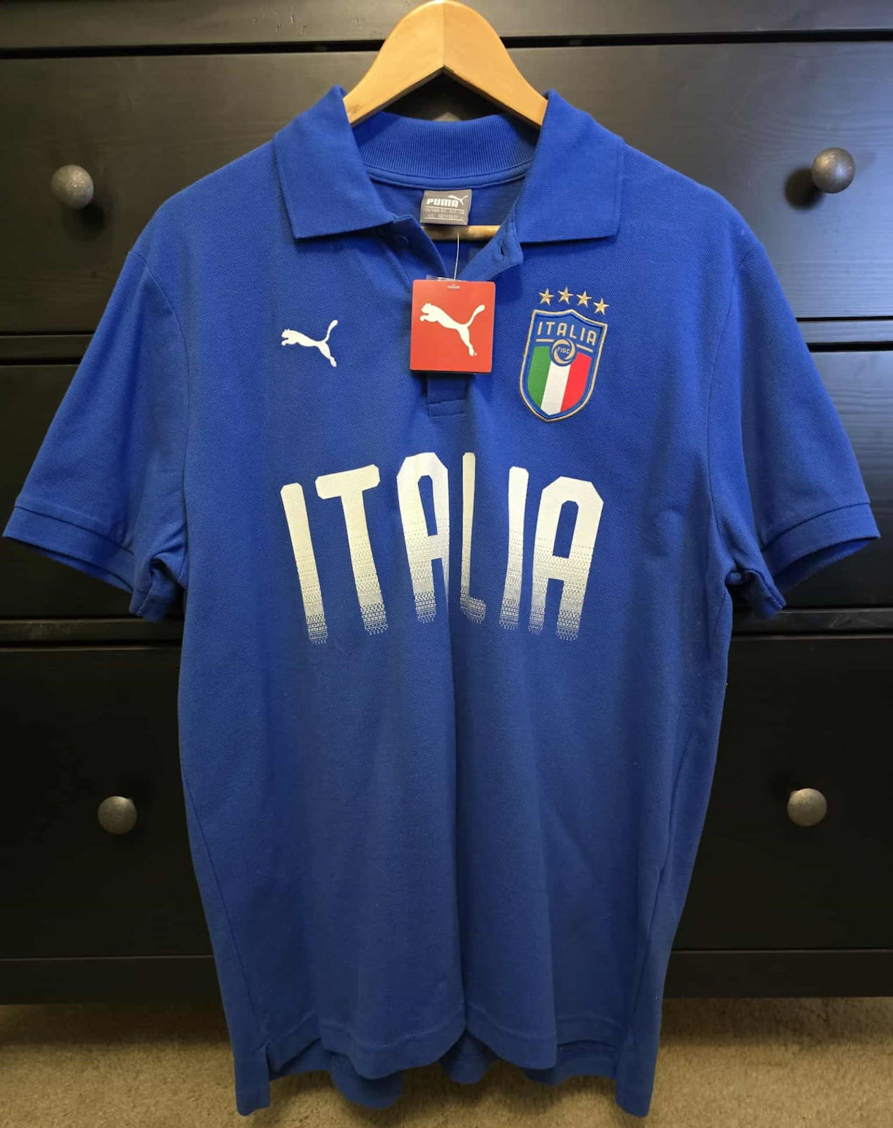 Puma FIGC Italia Fanwear Polo Team Power Blue Size L New