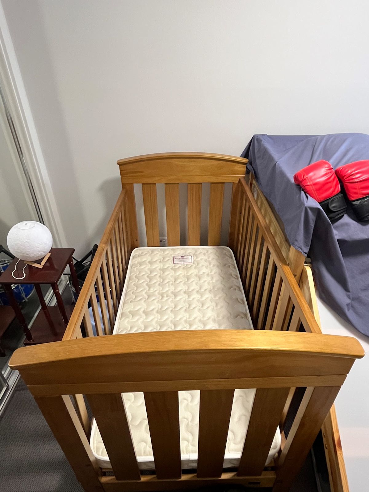 Wood Baby Cot with Mattress Excellent Condition ($300) Cots