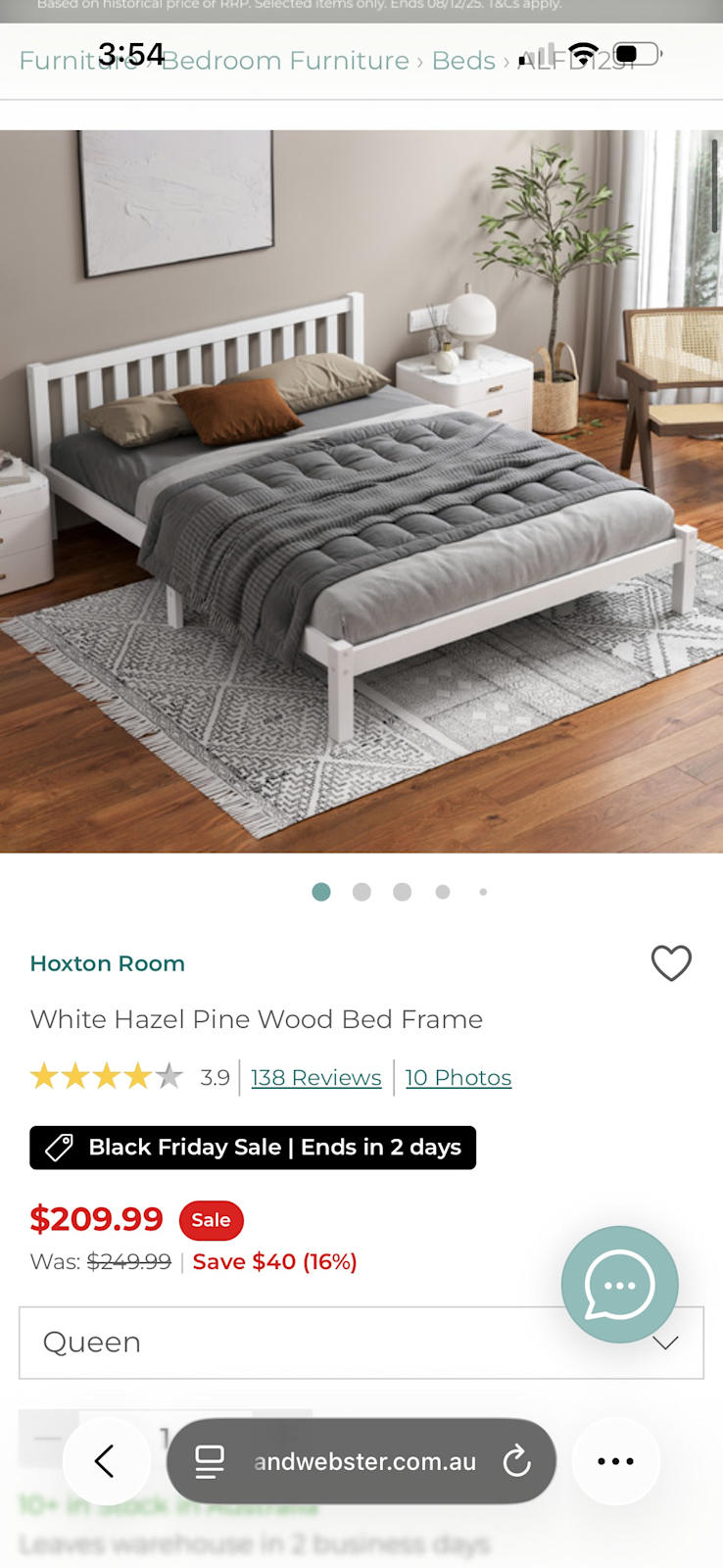 Queen bed frame - wooden, white