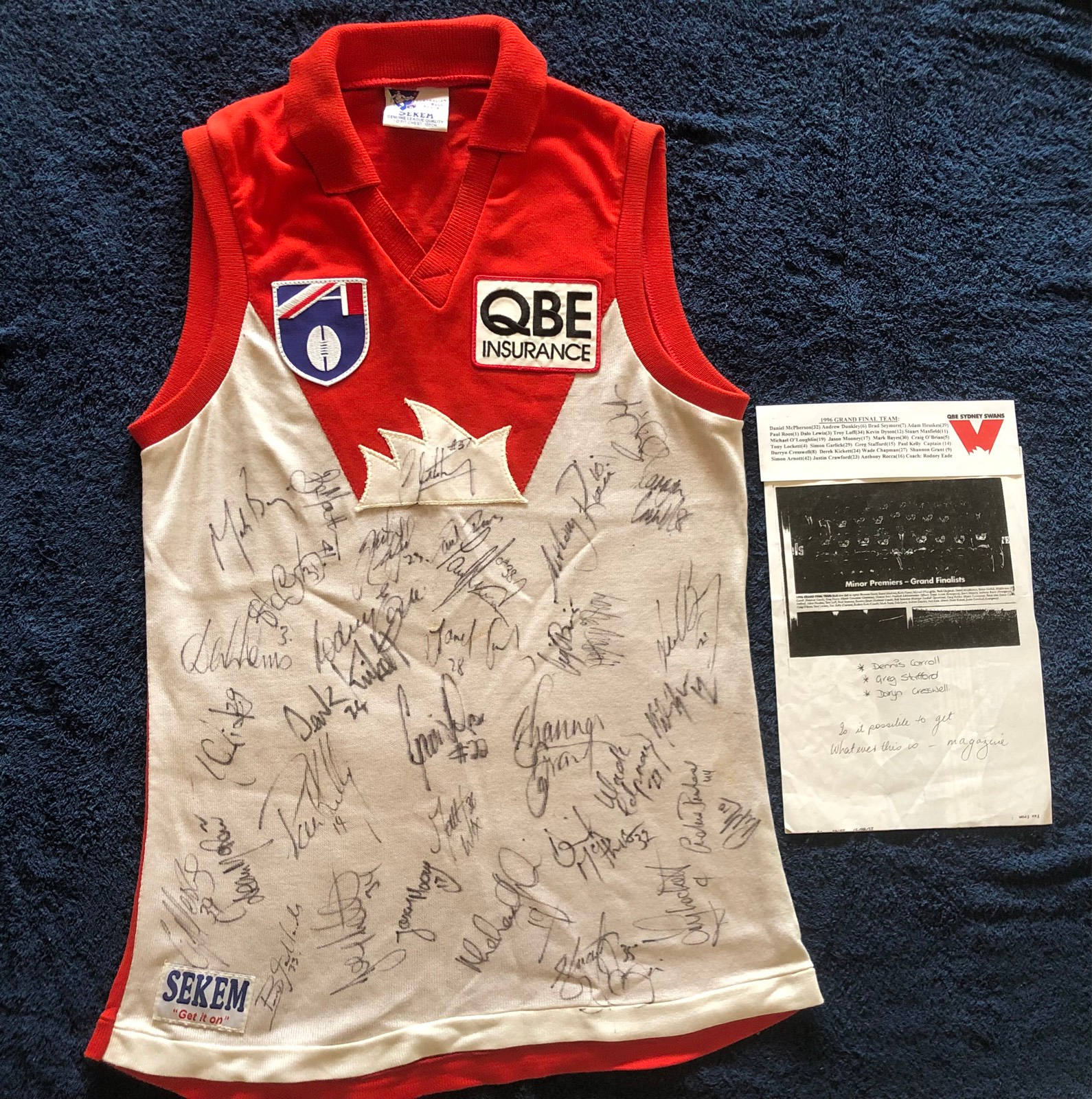 SYDNEY SWANS 1996 GRAND FINAL TEAM Signed Jersey SUPER RARE