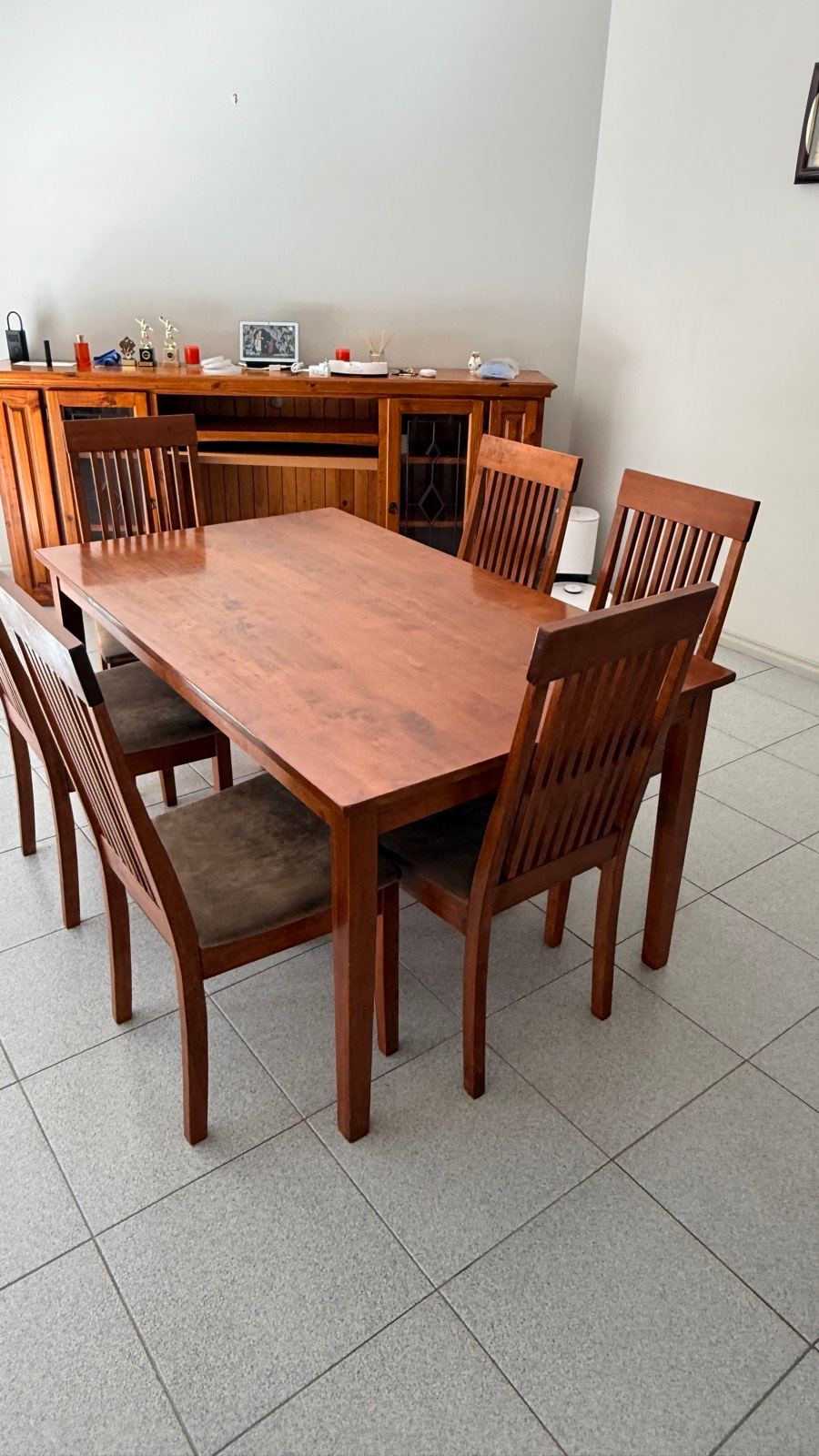 Wooden dining table and 6 chairs