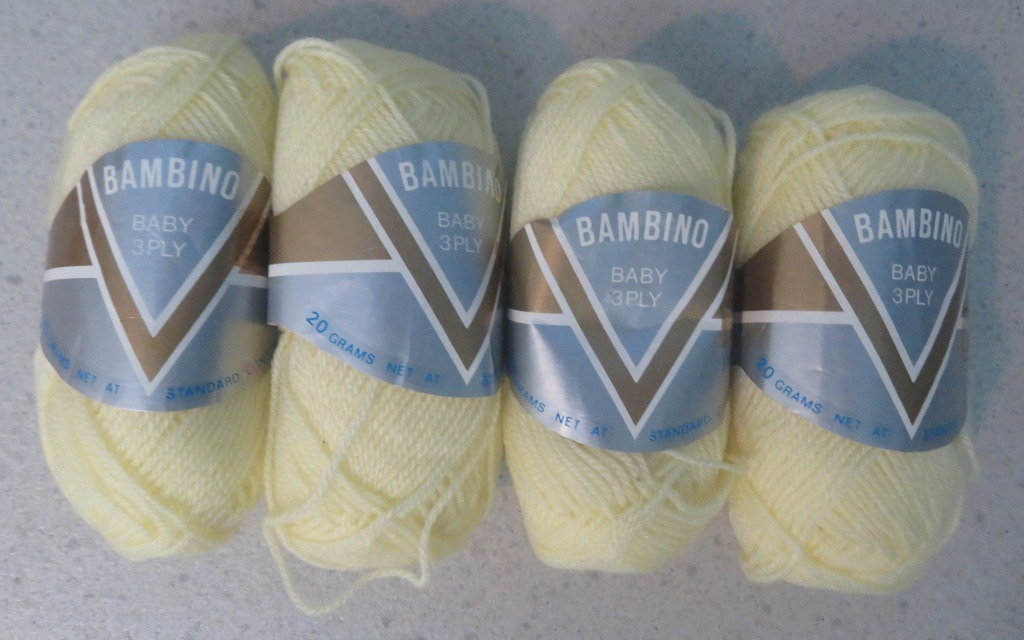 4x VINTAGE PANDA BAMBINO BABY 20G 3 PLY YARN YELLOW COLOUR LIGHTWEIGHT