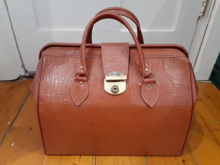 Vintage Genuine Tan Leather Gladstone Doctor's Bag Retro 