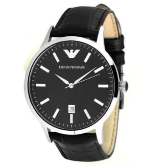 Emporio Armani Men s AR2411 Black Dial Black Leather Watch