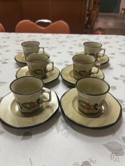 Vintage Weidmann Made in Italy Flower Design Ceramic Set of Five 5 Espresso  Cups and Saucers 