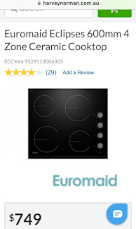 euromaid eclipses 600mm 4 zone ceramic cooktop