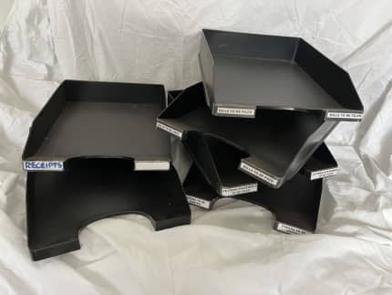 Acrimet Stackable Letter Tray 3 Tier Side Load Plastic Desktop File Organizer (Black Color)