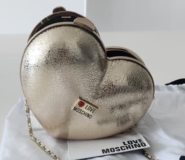 Authentic Love Moschino Women Black Backpack Gold Heart Chain Borsa New  Dust Bag 