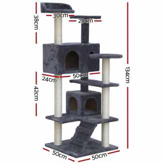 Cat Tree 134cm Tower Scratching Post Scratcher Wood Condo House Bed Gr