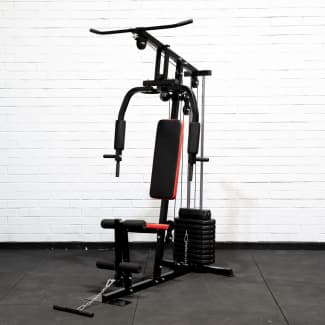 Proflex Red Multi Station Home Gym Set with 100lbs Plates & Boxing Bag-  M9500