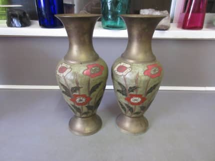 Vintage Tall Etched Brass Vase, Interiorwise