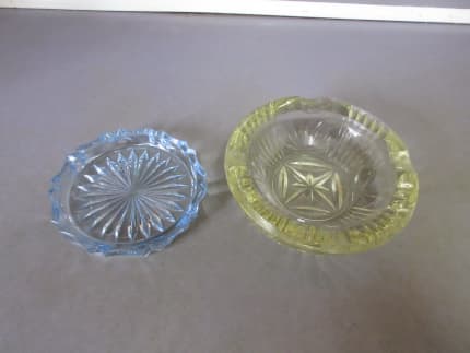 Vintage round clear blue glass ashtray, KIG ashtray, Small vintage  ashtray
