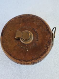 1950s Cloth Tape Measure Swordfish Brand Brown Leather Case