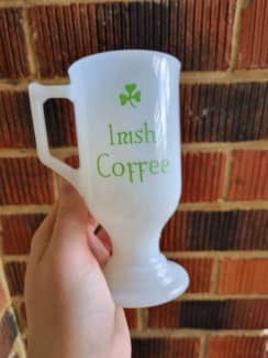 Pair of Vintage Irish Coffee Mugs Pedestal Green Trim & Recipe For Irish  Coffee