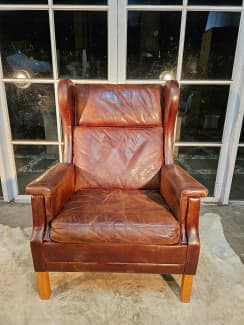 Used leather wingback online chair