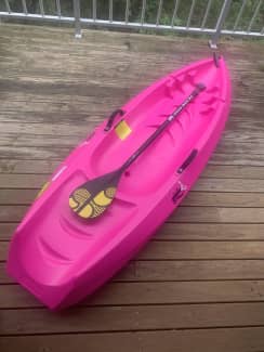 2.7M Fishing Kayak Single Sit-on 5 Rod Holders Padded Seat Paddle Pink Camo